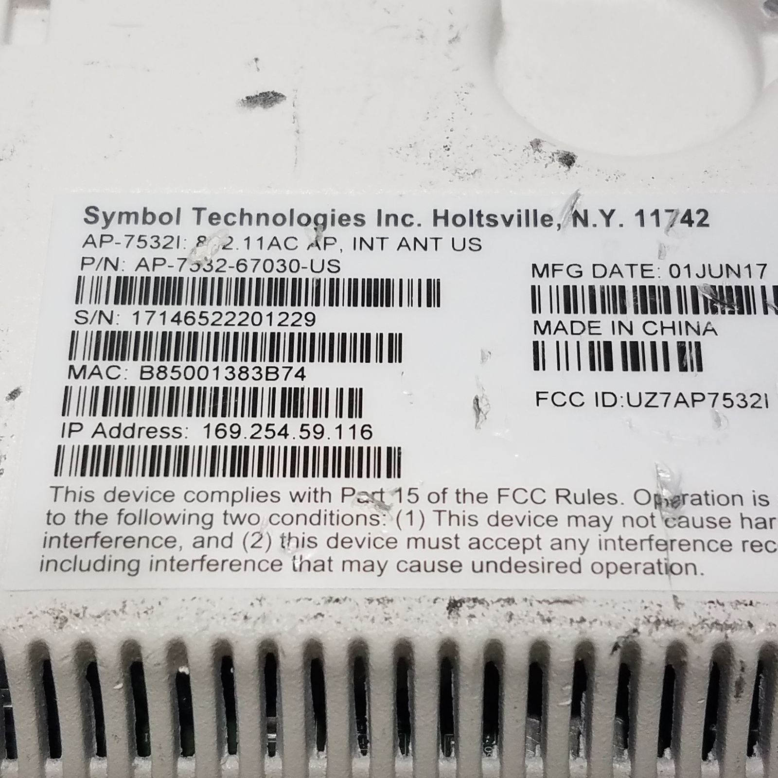 Symbol Technologies AP-7532I AP-7532-67030-US Wireless Access Point - White