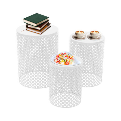 3pcs White Metal Frame Accent Table Modern Iron End Table Outdoor Side Table US