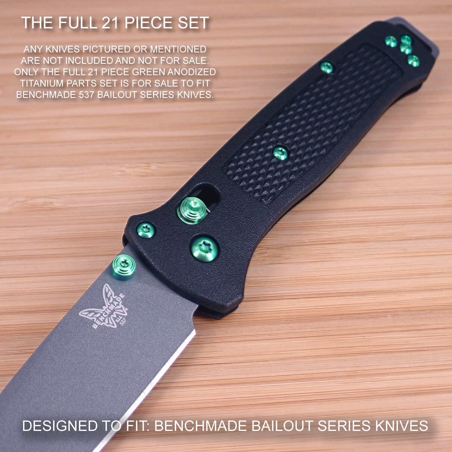 Benchmade 537 BAILOUT 21pc GREEN Titanium Screw Pivot Standoff Pin ThumbStud Set