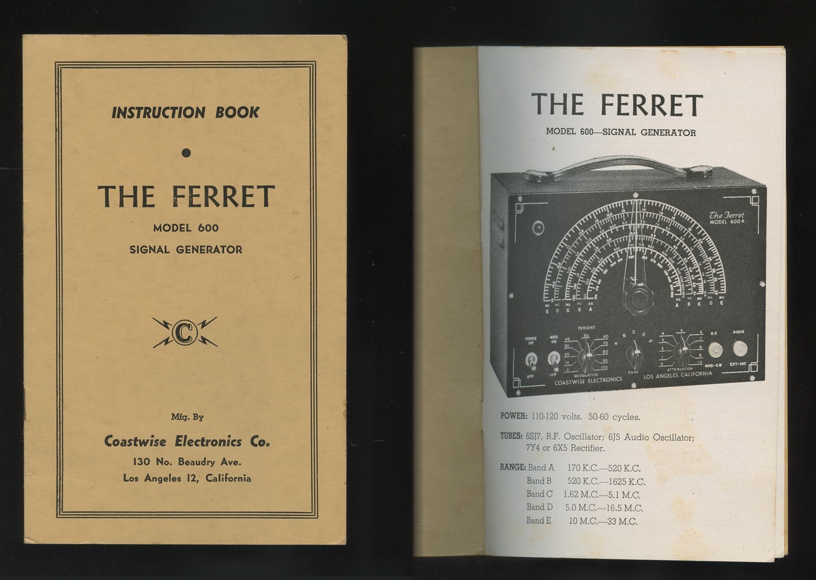 1946 THE FERRET Model 600 Signal Generator Instruction Book Manual w/ schematic