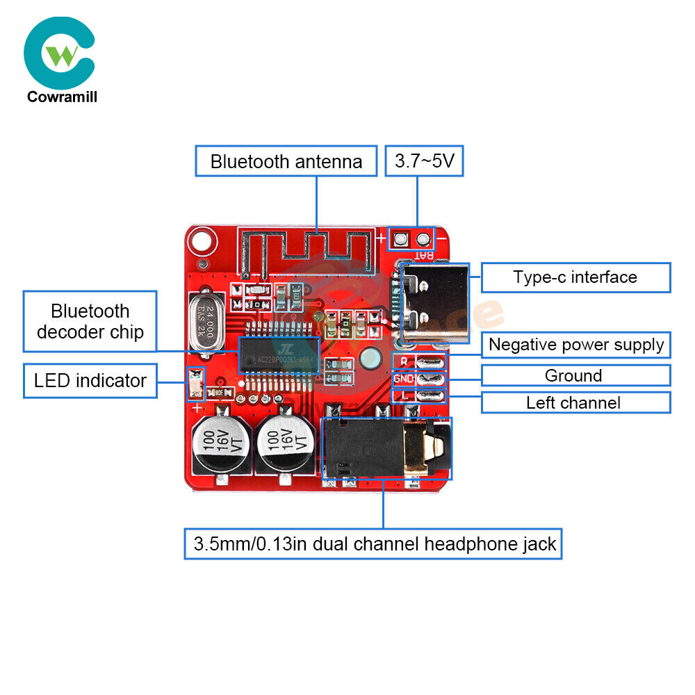 10PCS 3.7V-5V Mini Bluetooth 5.0 Audio Receiver MP3 Decoder Amplifier Module.