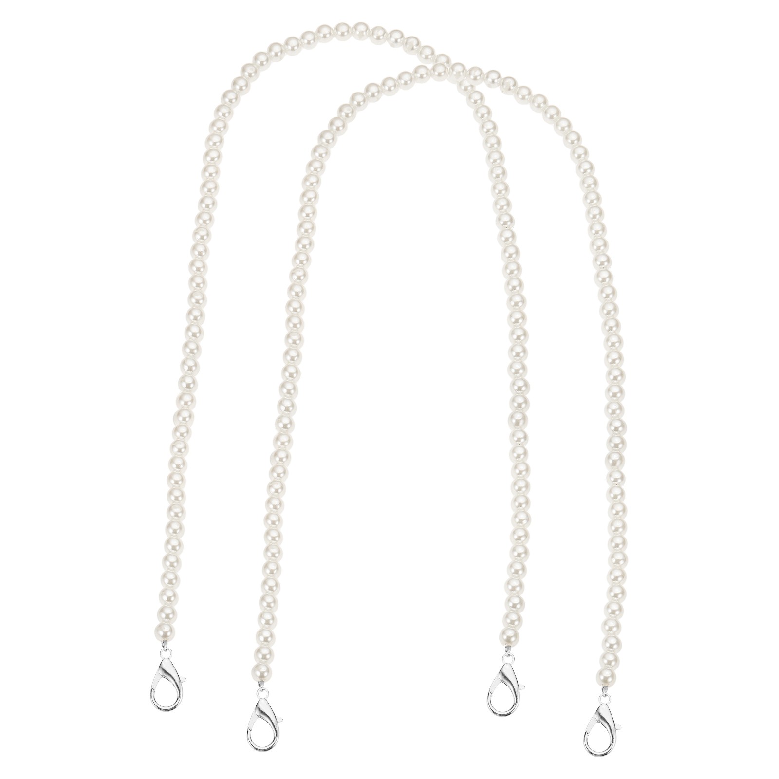 2 Pack 47" Imitation Pearl Purse Strap with Lobster Clasp [Silver]