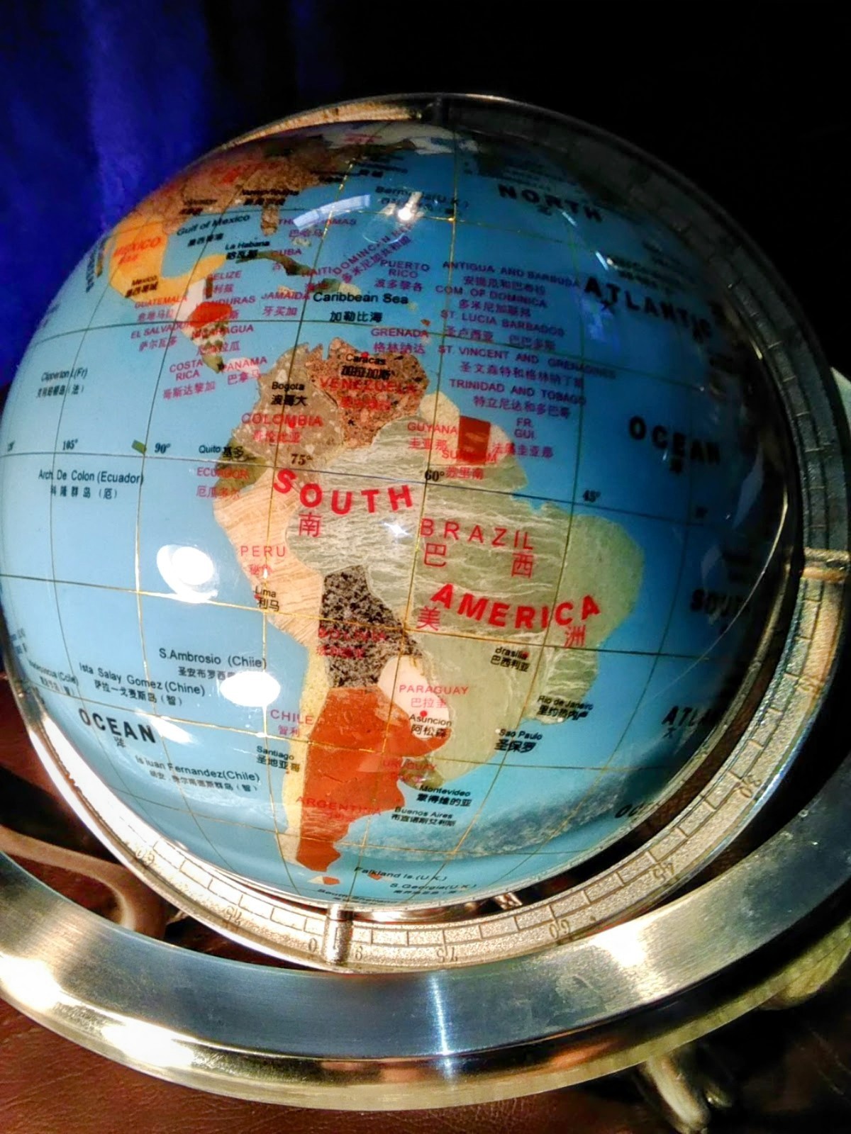 Tabletop World Globe Rotating Decorative Blue Silver Metal Base Freestanding