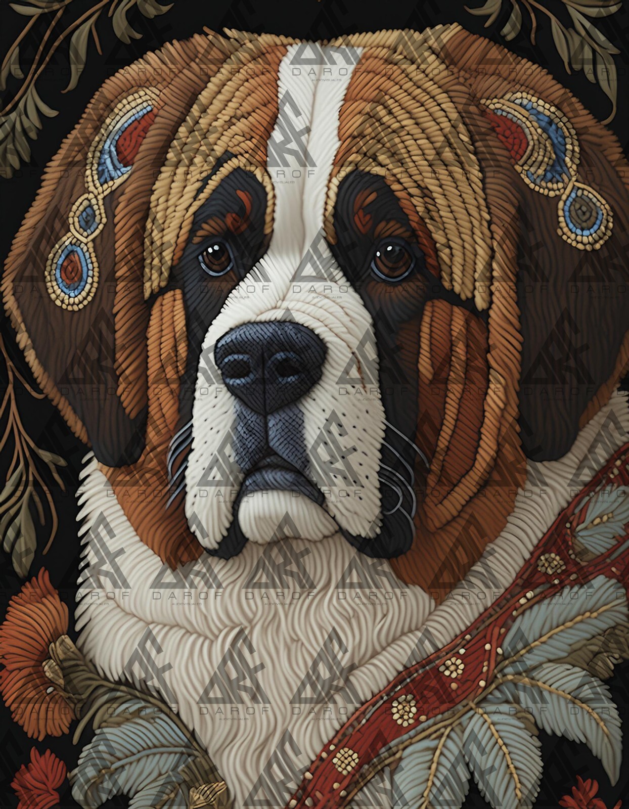 Digital image Saint Bernard Dog AIembroidered effect wallpaper