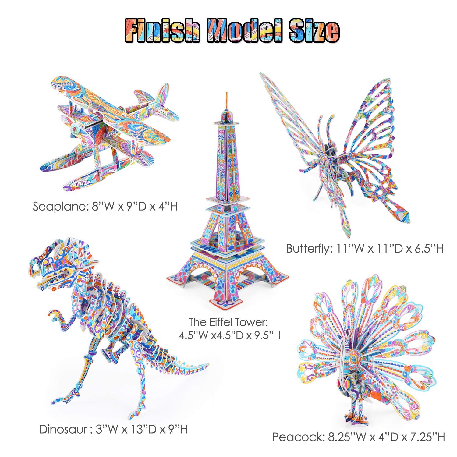 BEARUN 3D Coloring Puzzle Set, Arts and Crafts for Girls Large, 5PACK 01