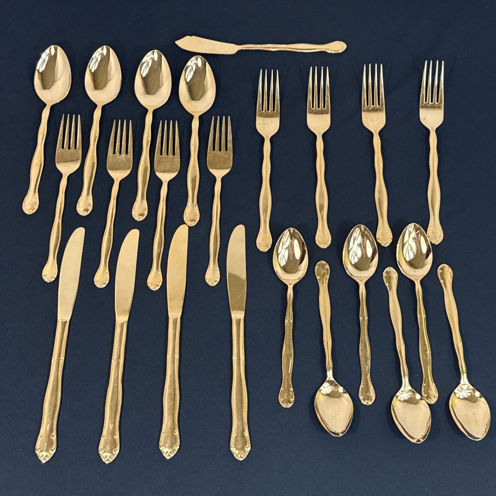 Delft Nasco Japan Flatware Gold Tone over Stainless 23 Pieces Breakdown in Disc
