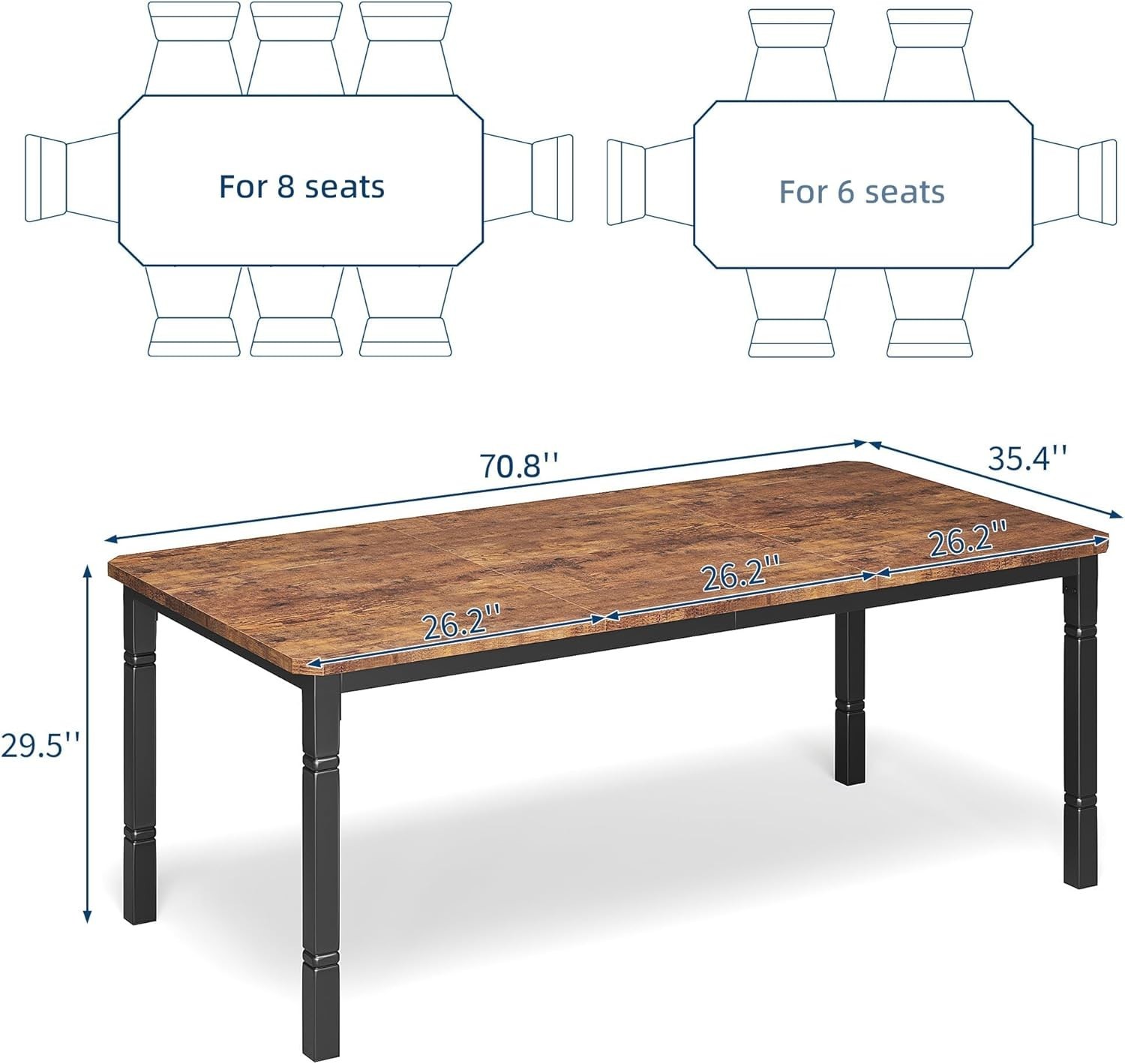 71" Dining Table for 6-8 People, Modern Rectangular Kitchen Table with Sturdy...