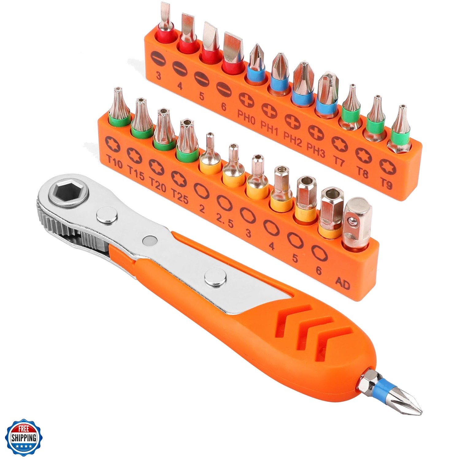 23pc 1/4" Ultra Low Profile Mini Ratchet Screwdriver Set – Tamper Resistant S...