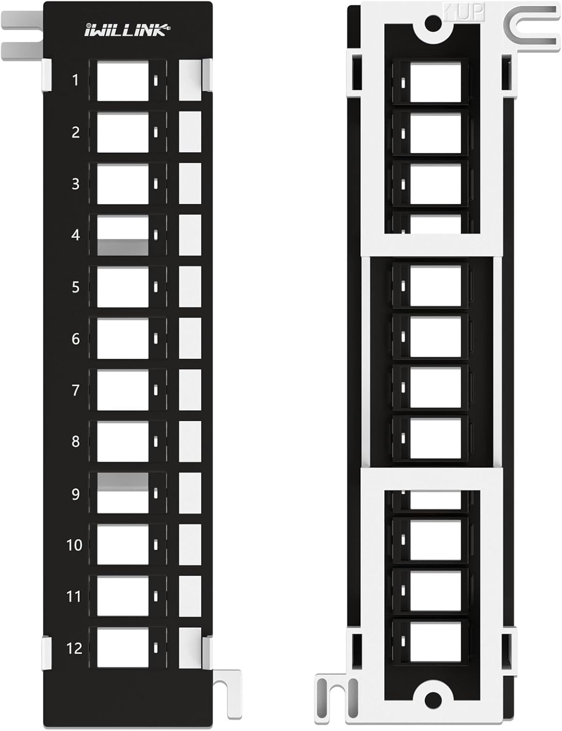 Blank 12-Port Keystone Patch Panel with 89D Wall Mount Bracket, Versatile Vertic