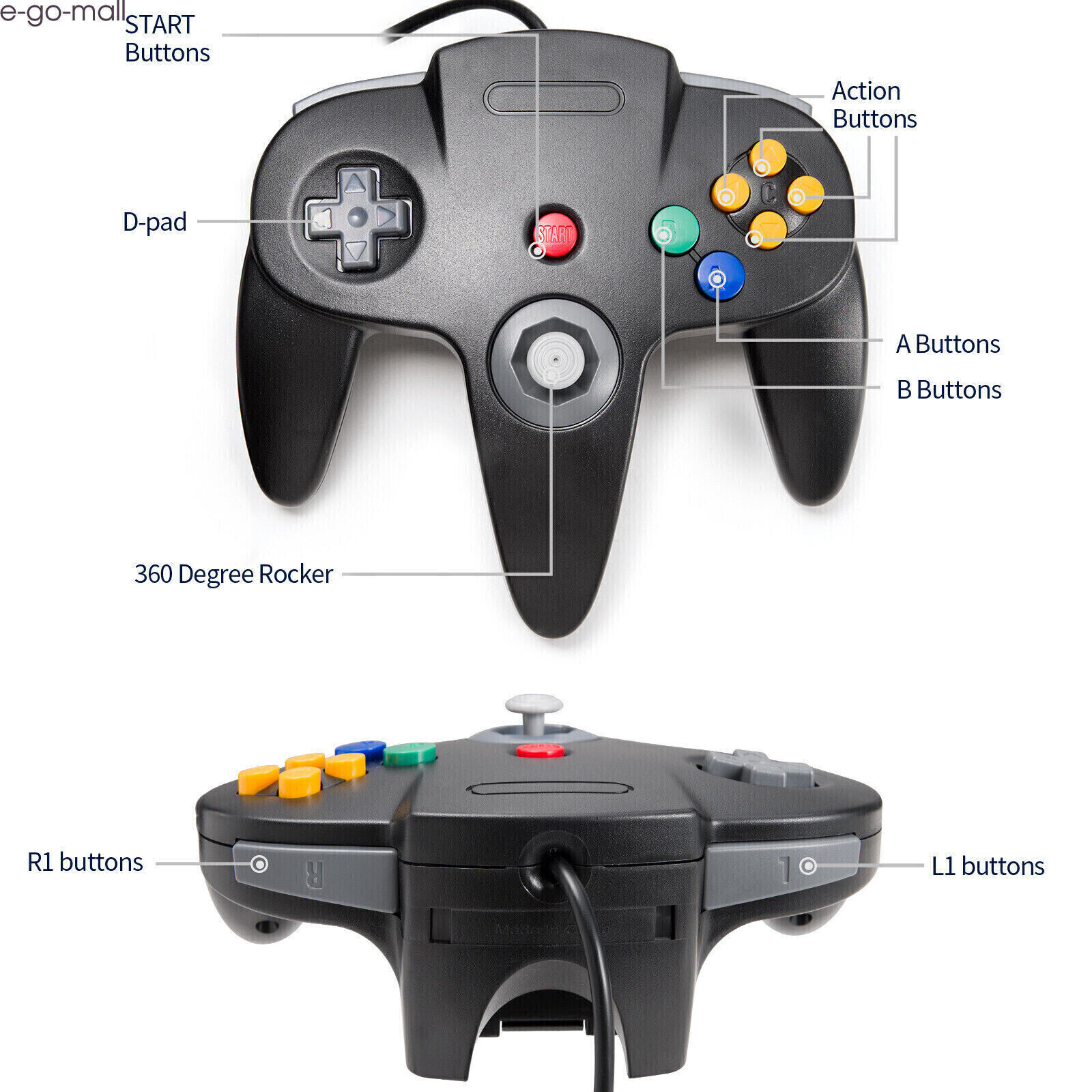 Classic N64 Replacement Controller Wired N64 Upgraded Joystick for N64 Console