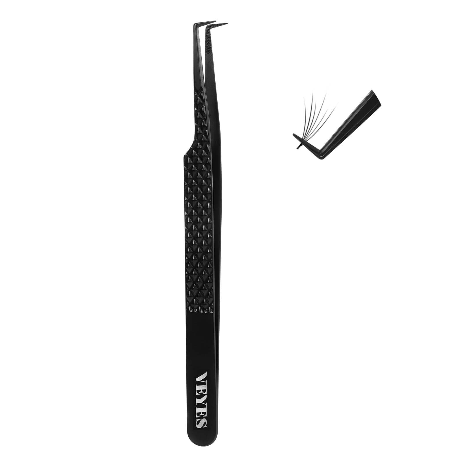 VEYES INC Lash Tweezers for Eyelash Extensions,Fiber Tip Black