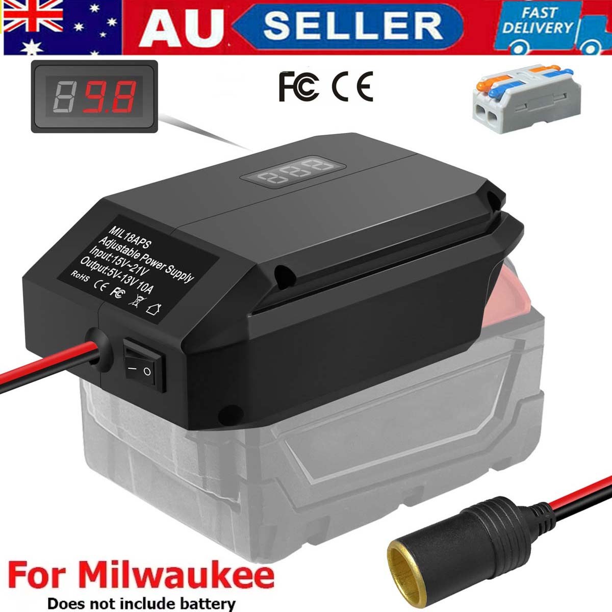DC 18V to 12V Step Down Converter Cigarette Lighter Adapter for 18V Milwaukee AU