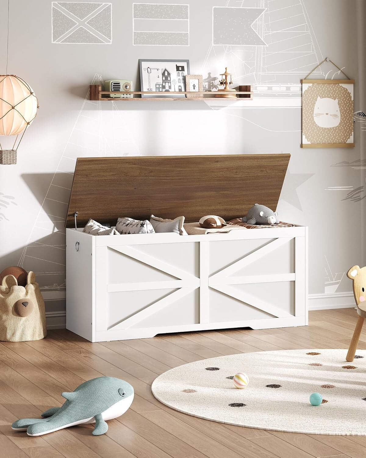 TwoTone Walnut White Storage Chest Durable 43.3Inch