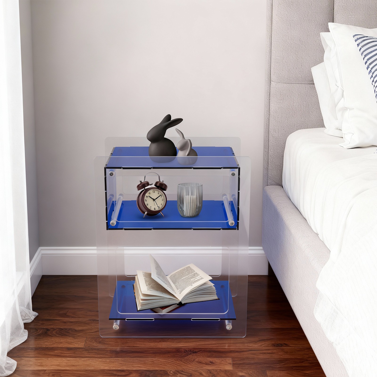 Acrylic Side Table Free Standing Acrylic Nightstand Rectangle Storage Shelf
