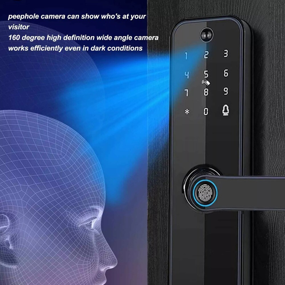 Face Recognition Tuya Wifi Smart Door Lock Visual Intercom Fingerprint NEW