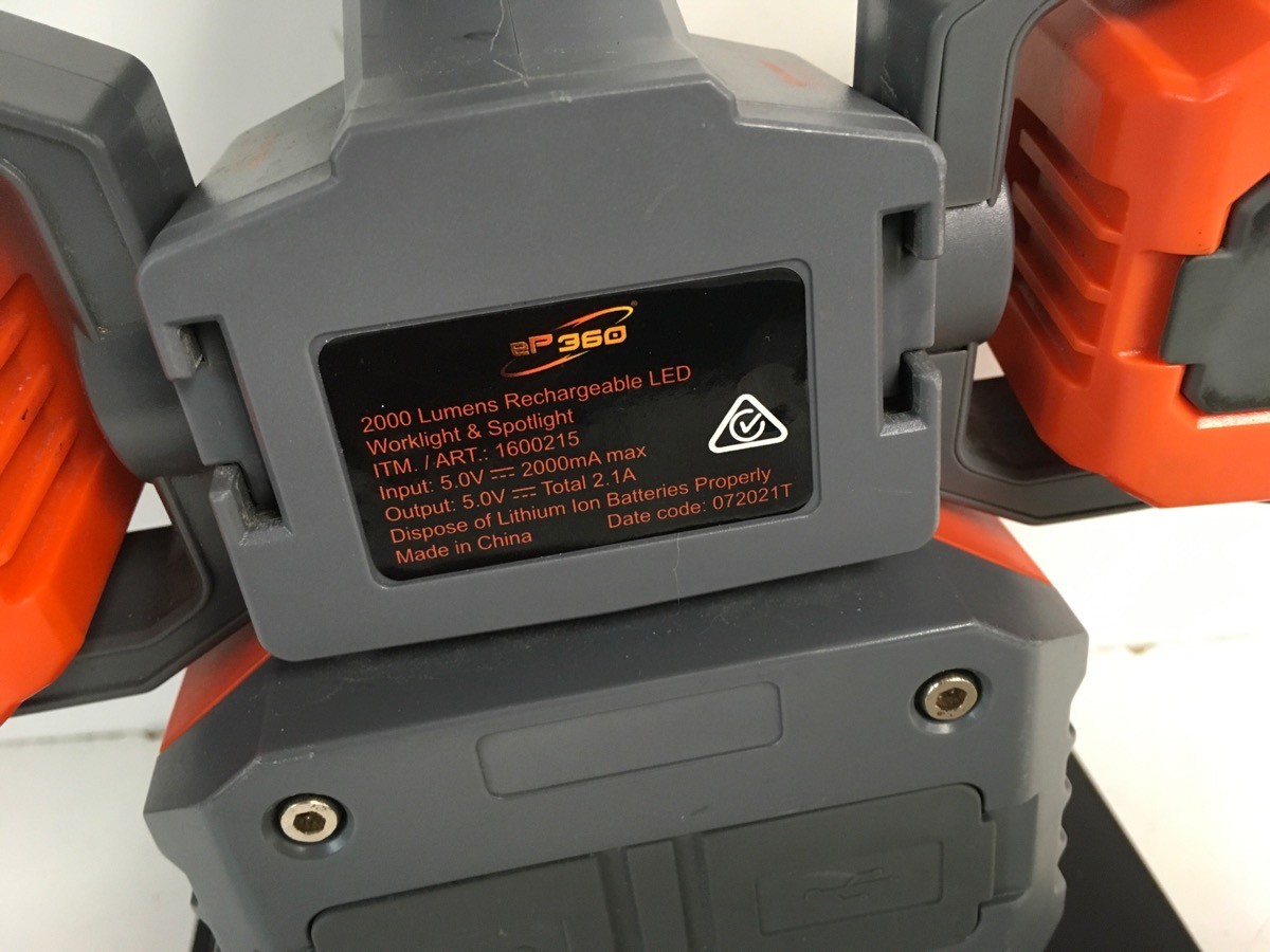 2000 Lumens Rechargeable LED Worklight & Spotlight, Black/Orange, ep (P24034596)