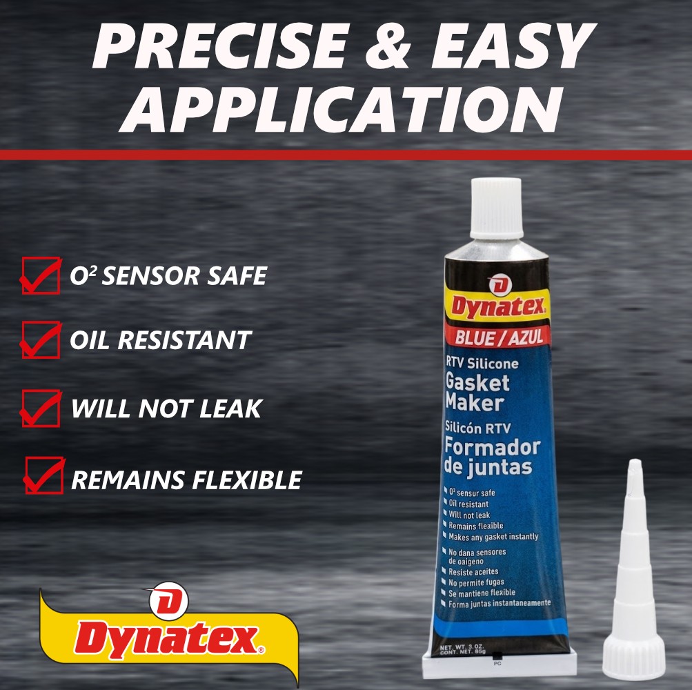 Dynatex Blue RTV Gasket Maker 3oz Tube Sensor Safe, Gear Oil Resistant(3-Pack)