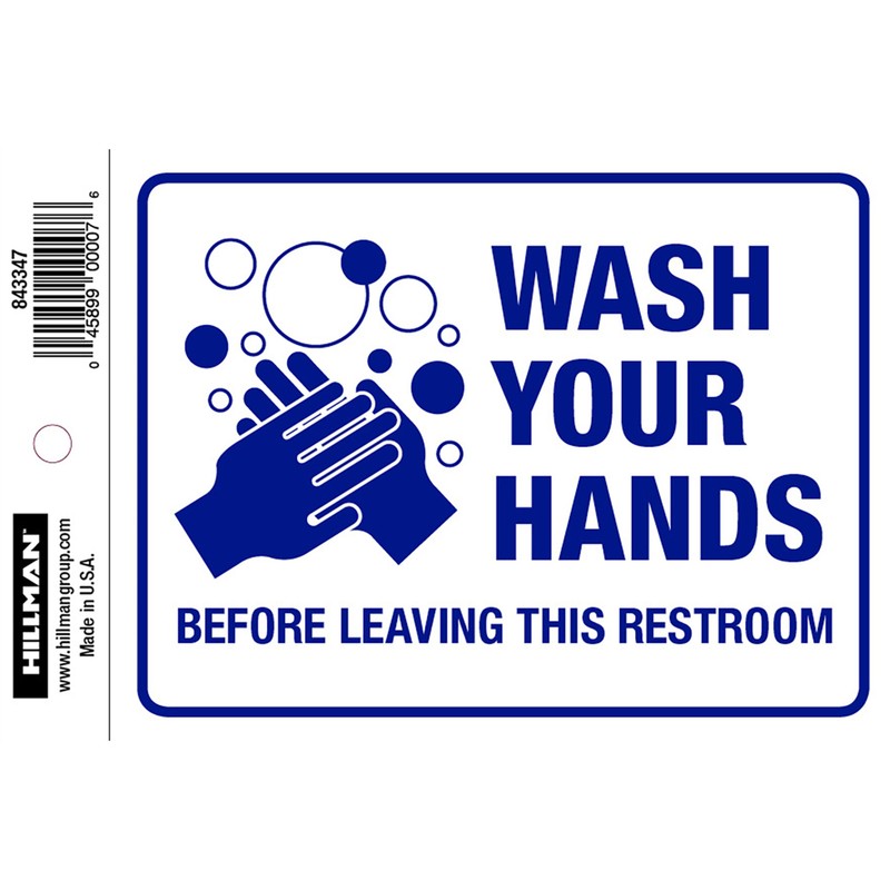 Hillman 843347 White/Blue Vinyl English Restroom Sign 4 H x 6 W in. (Pack of 6)