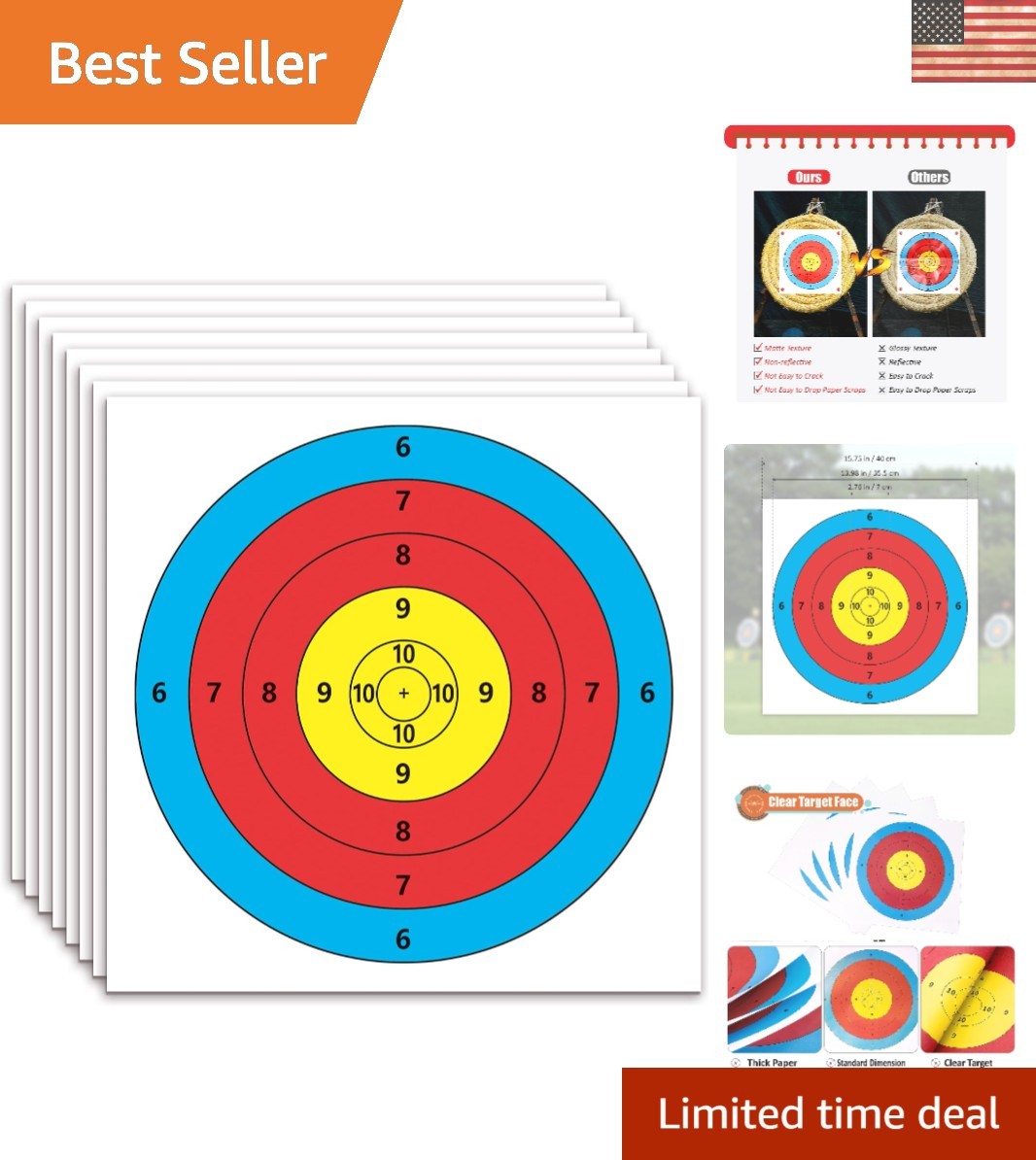 High-Quality Archery Target Paper - 20 Pack, 5 Ring, 15.7x15.7in for Training