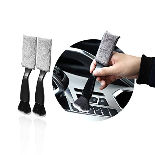 2 PCS Double Head Brush for Car Clean, Soft Auto Interior Duster Black, 2 PCS