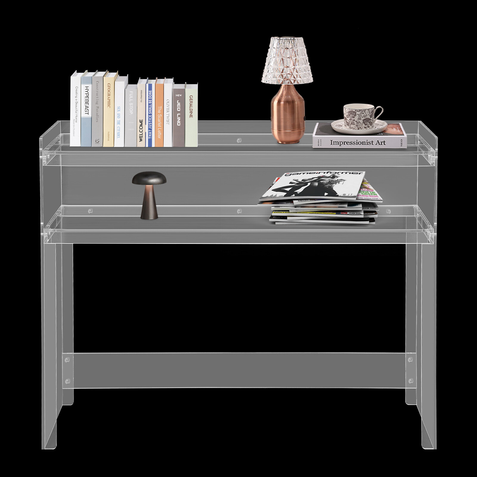2 Tier Modern Acrylic Table Clear Entry Table Small Entryway Table 100×30×80cm