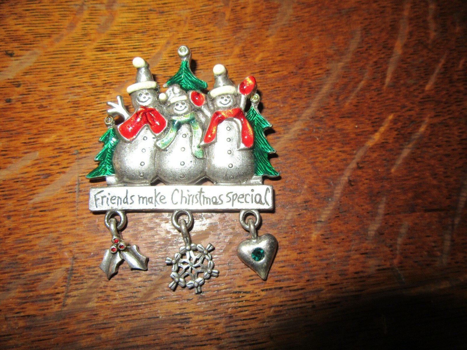 Vintage AJMC Christmas Brooch/Pin "Friends Make Christmas Special" Snowmen