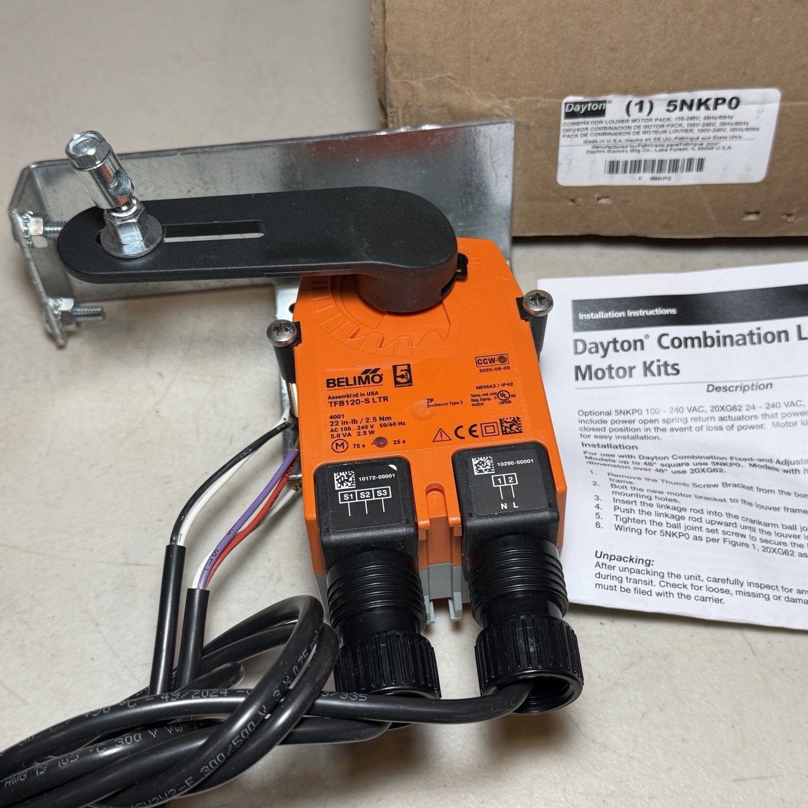 Dayton 5NKP0 Louver Damper Motor Kit, NEW