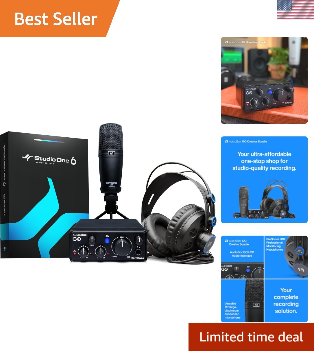 Professional Audio Recording Bundle with USB Interface & Studio One Software