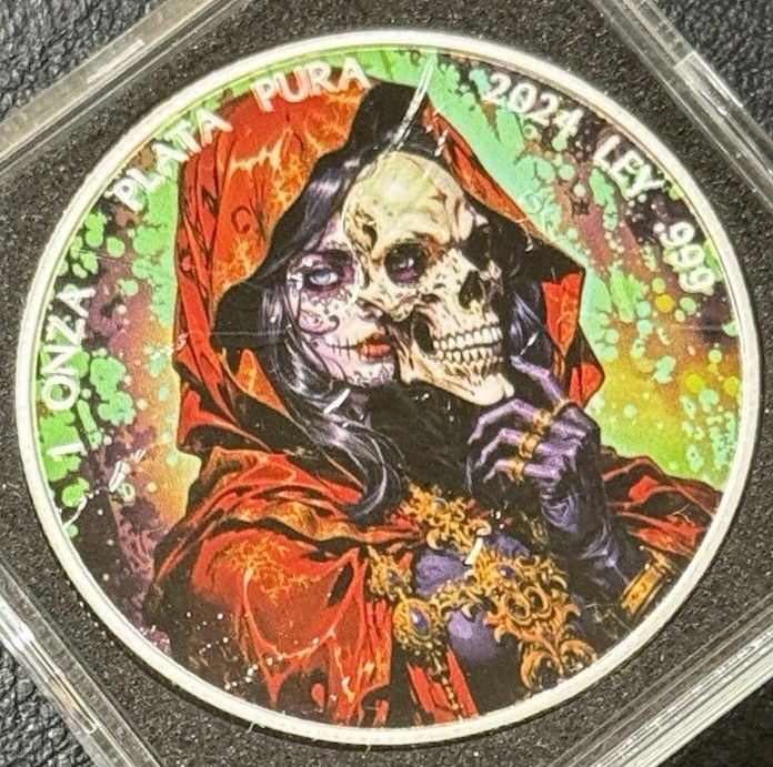 2024 1 Oz .999 Silver Mexico Libertad Dia De Los Muertos Santa Muerte Coin!!