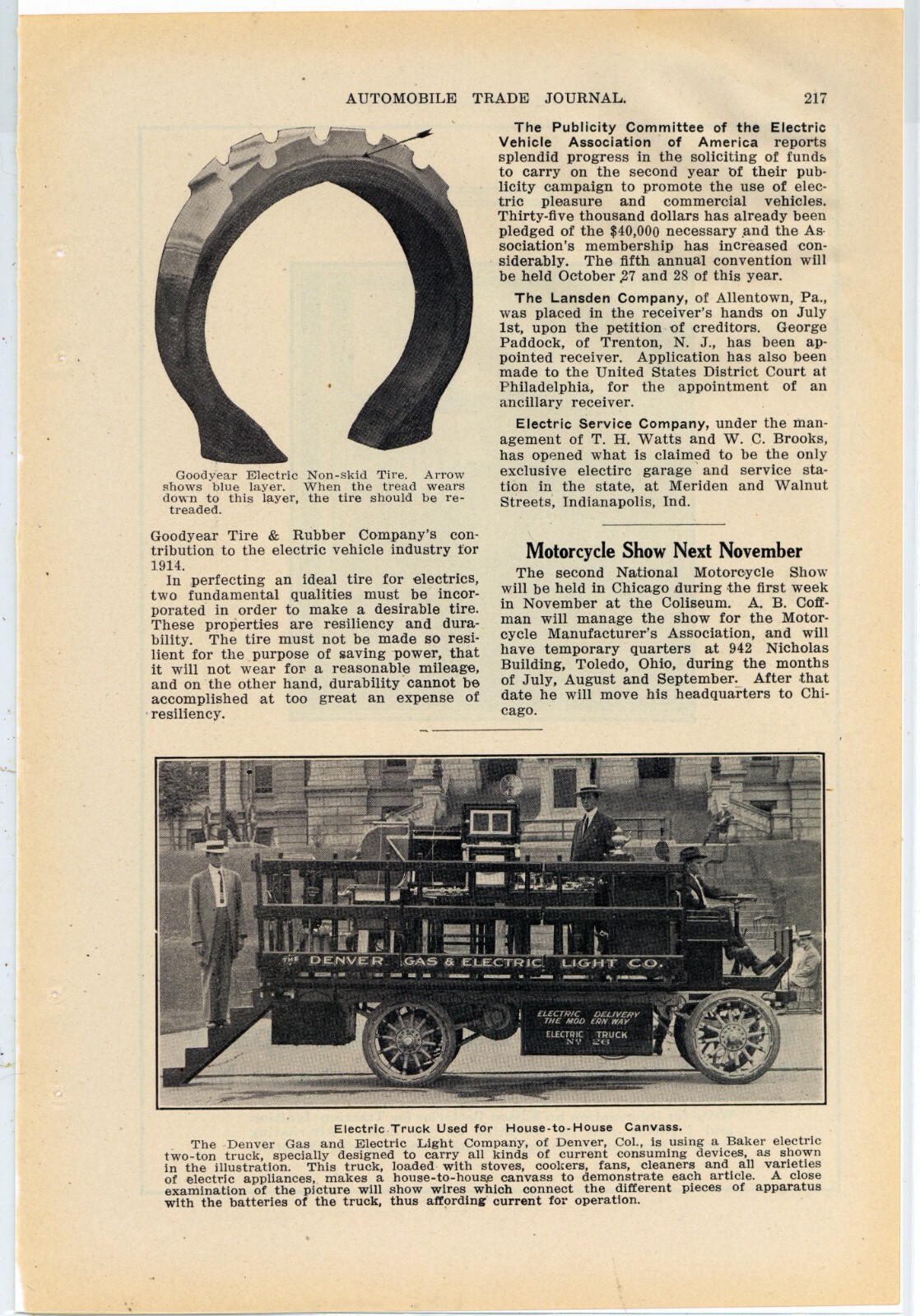 1913 Baker Electric Truck Photo & Caption: Denver Gas & Electric Light Co. Truck