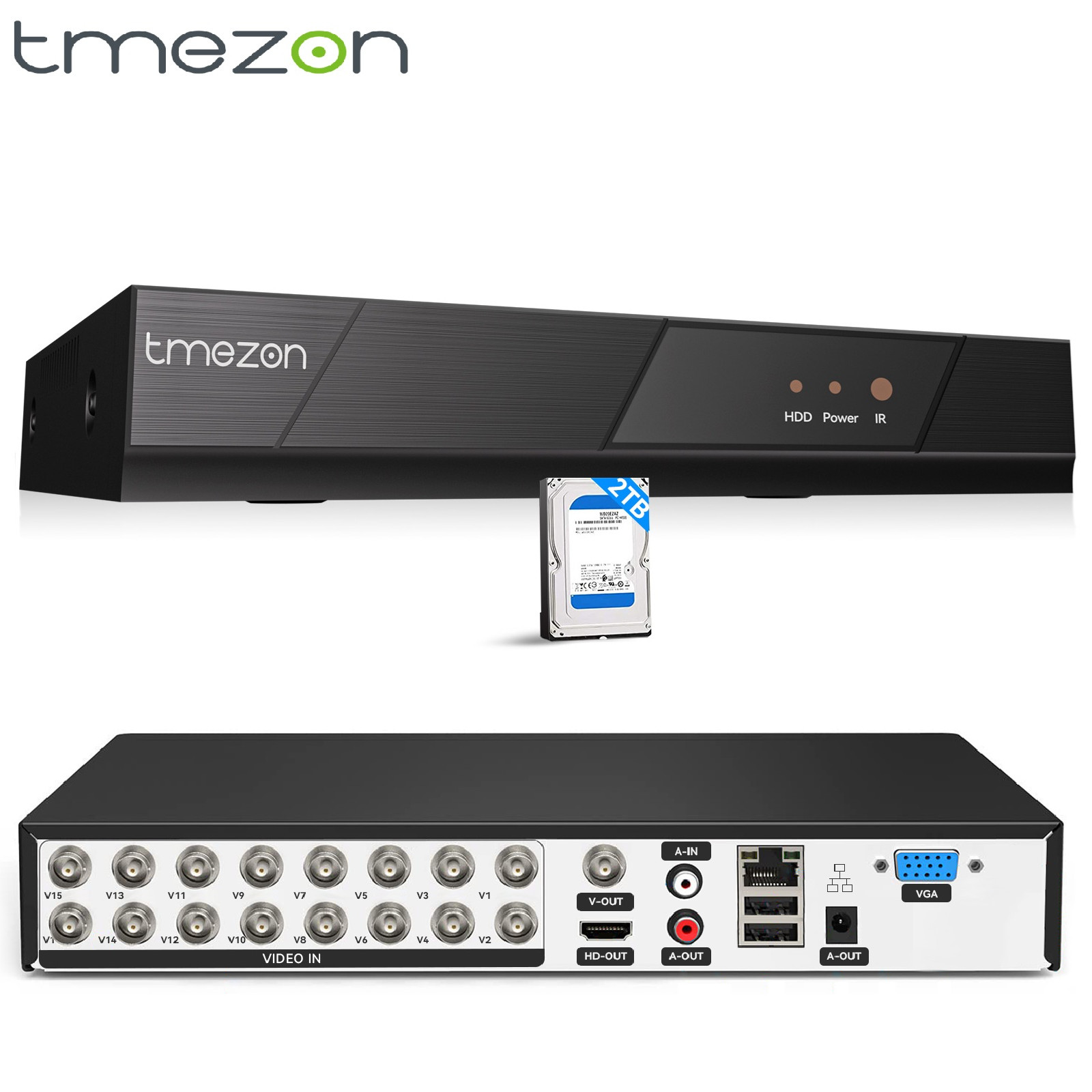 TMEZON H.265+ 16CH 5MP Lite DVR with 2T Hard Drive for Security Camera System