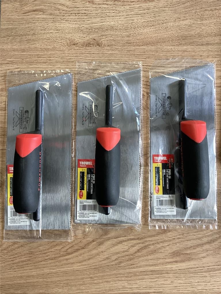 + Lot of 3 POWERHOLD Trowel PWR-14 1/16" x 1/32" x 5/64" U Notch NEW