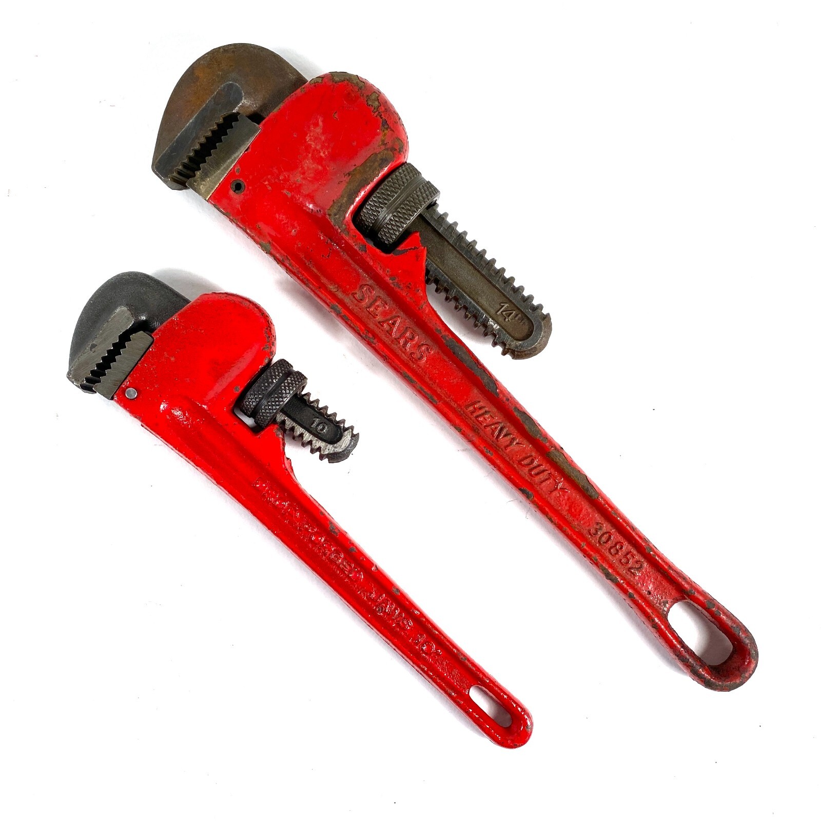VINTAGE SEARS HEAVY DUTY 14" PIPE WRENCH 30852  &  LUDELL 10"  HD PIPE WRENCH