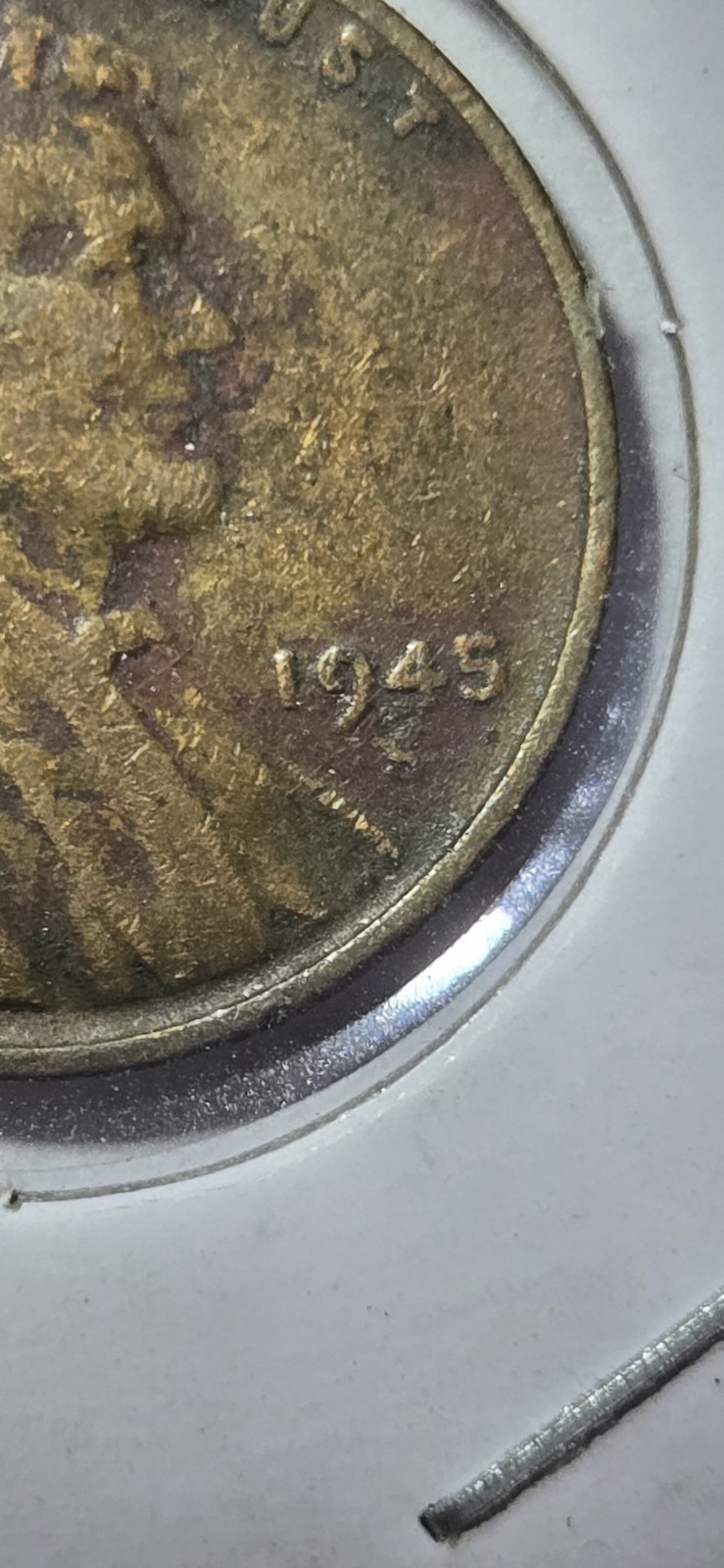 1945 S Lincoln Cent With Reverse Motto Weak Error And Tilted S, Mintmark!