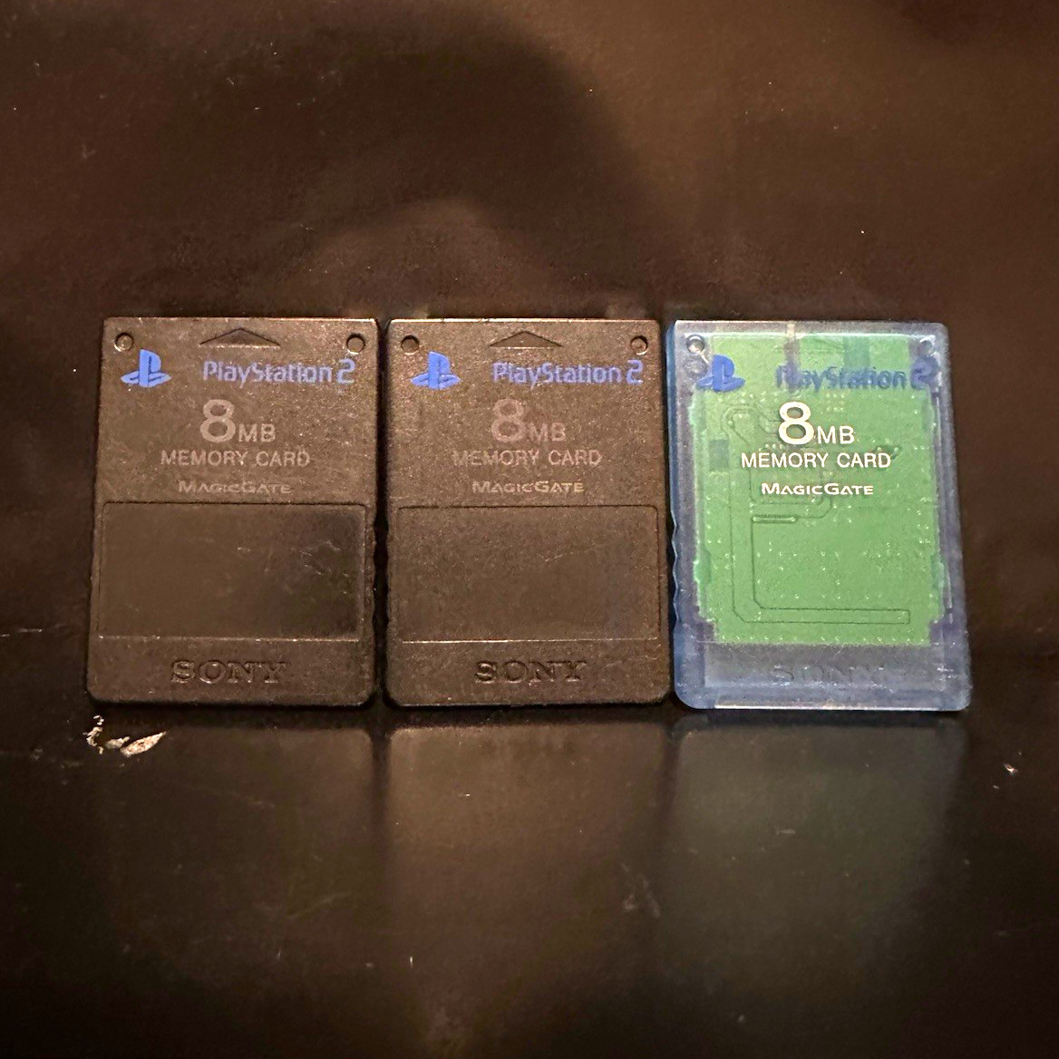 Lot of 3 Official Sony PlayStation 2 PS2 8MB Memory Cards Black & Blue Untested