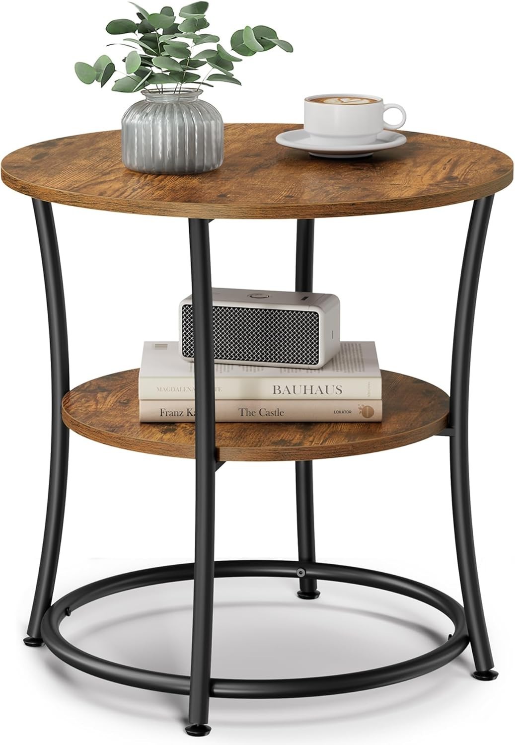 21.7-Inch Round Side Table 2-Tier End Table Nightstand W/ Steel Frame Spacious