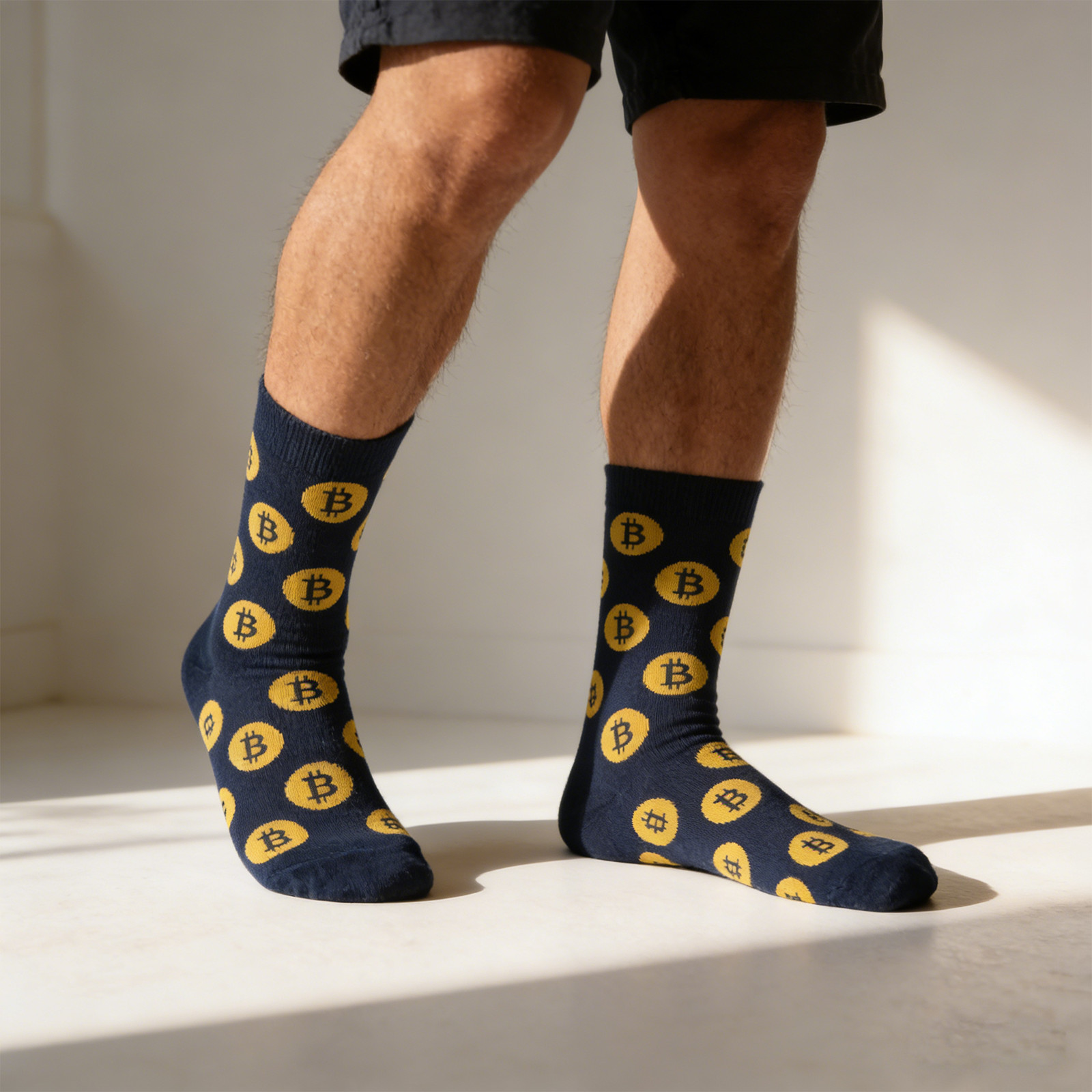 Blue Bitcoin Crew Socks for Men Cotton Crypto Novelty Gift