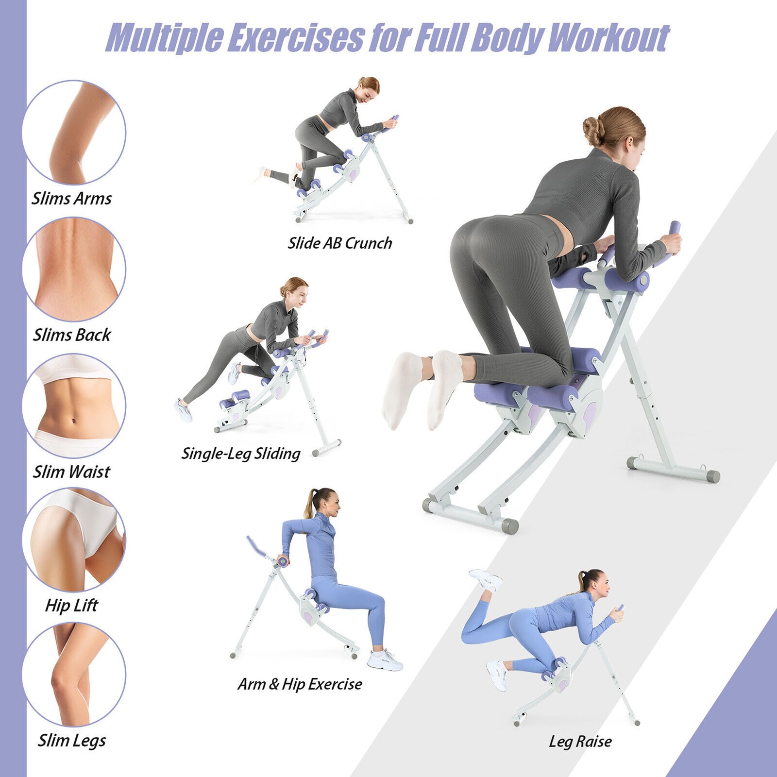 Ab Machine Foldable Core & Abdominal Workout Trainer Cruncher Adjustable Heights