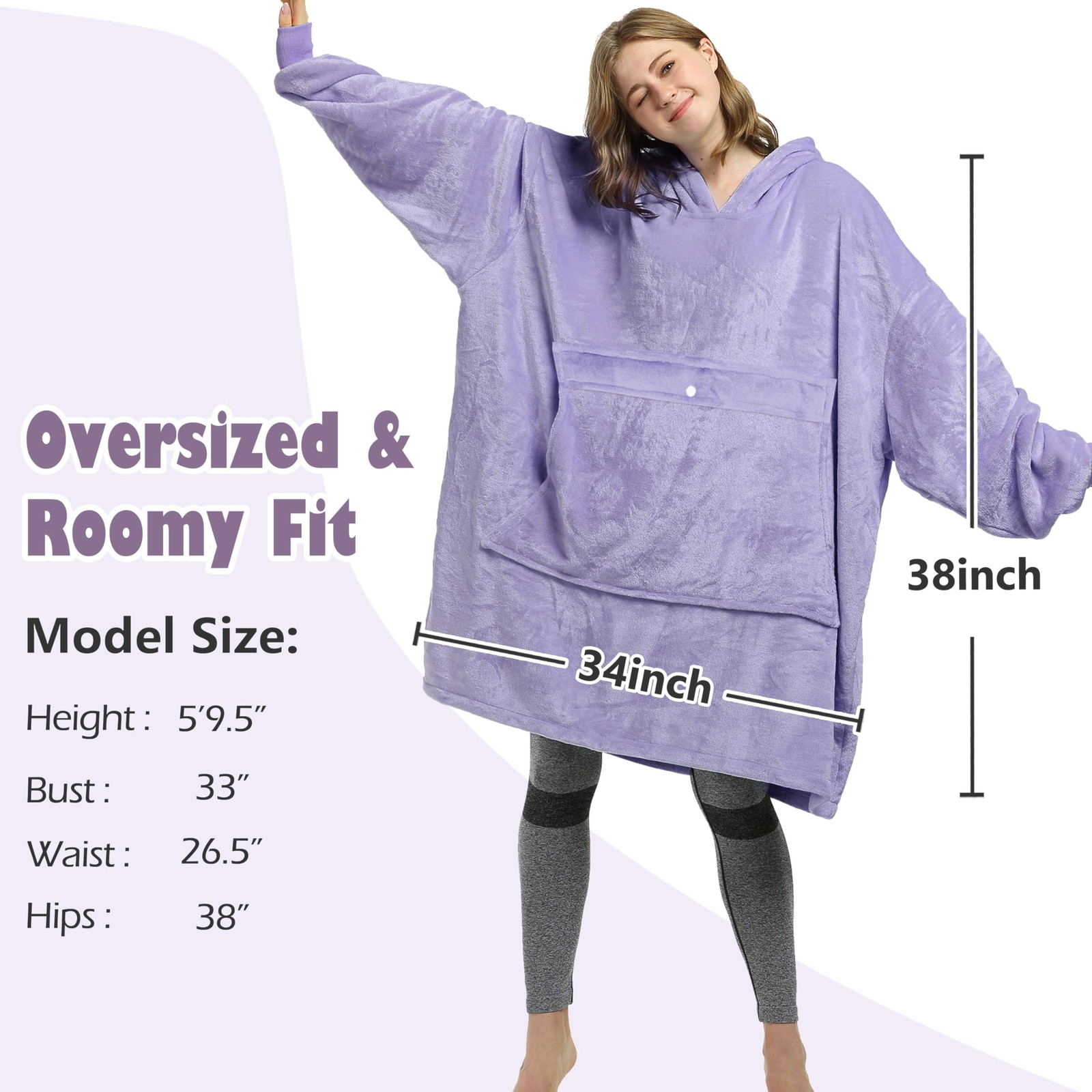 Oversized Blanket Hoodie Sweatshirt, Lavender Wearable Fleece Pullover, Gift ...