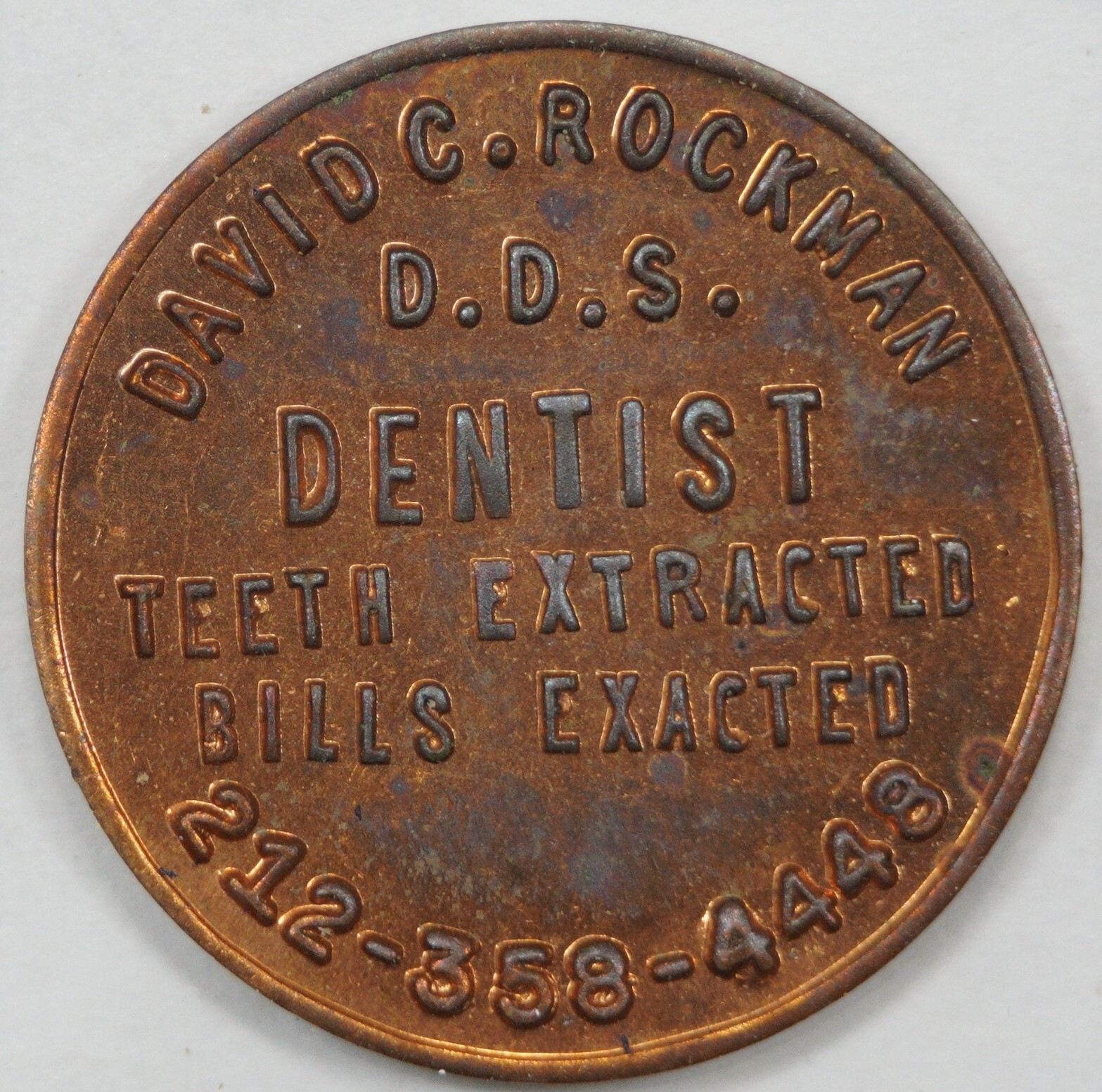 1976 David C. Rockman DDS Dentist US Bicentennial Advertising Token