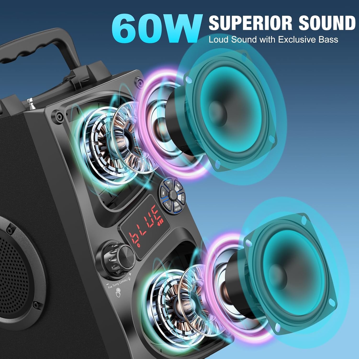 Bluetooth Speaker, 60W(Peak) Wireless Portable Bluetooth Speakers, Beat-Driven