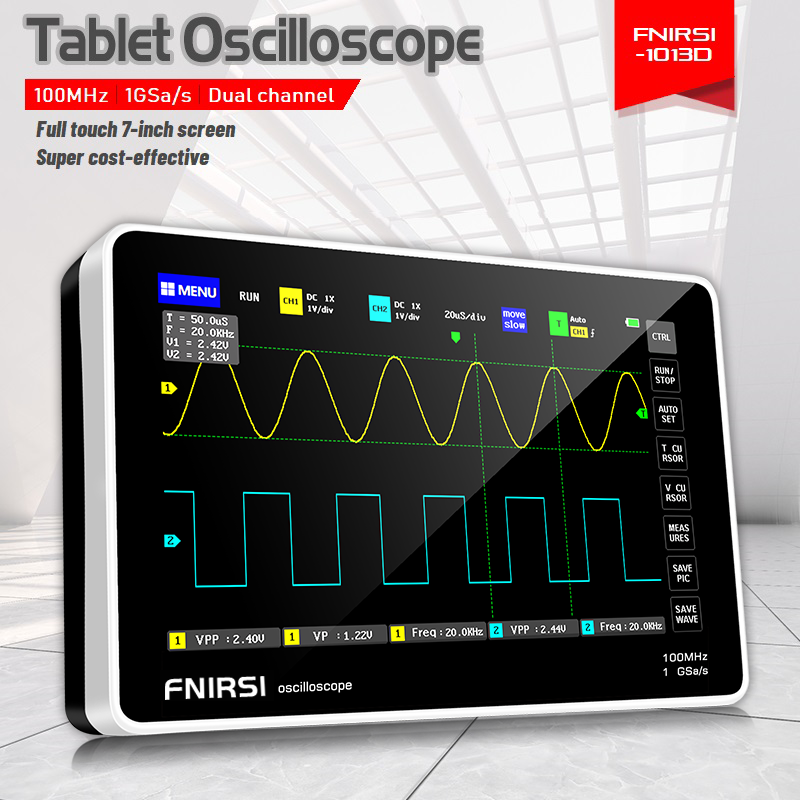 FNIRSI Mini 7" Touch Panel Digital Tablet Oscilloscope 2CH 100MHz Bandwidth 1GS
