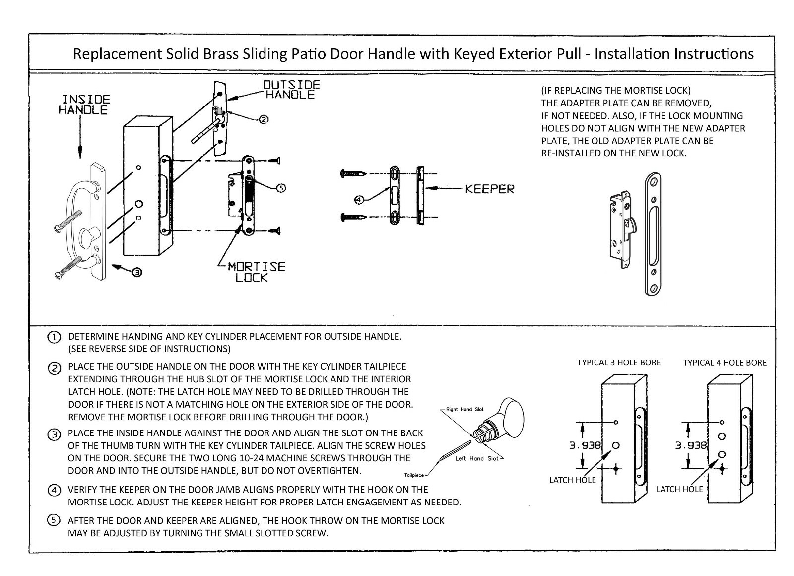Replacement Solid Brass Sliding Patio Door Handle with Pull - Lock Available