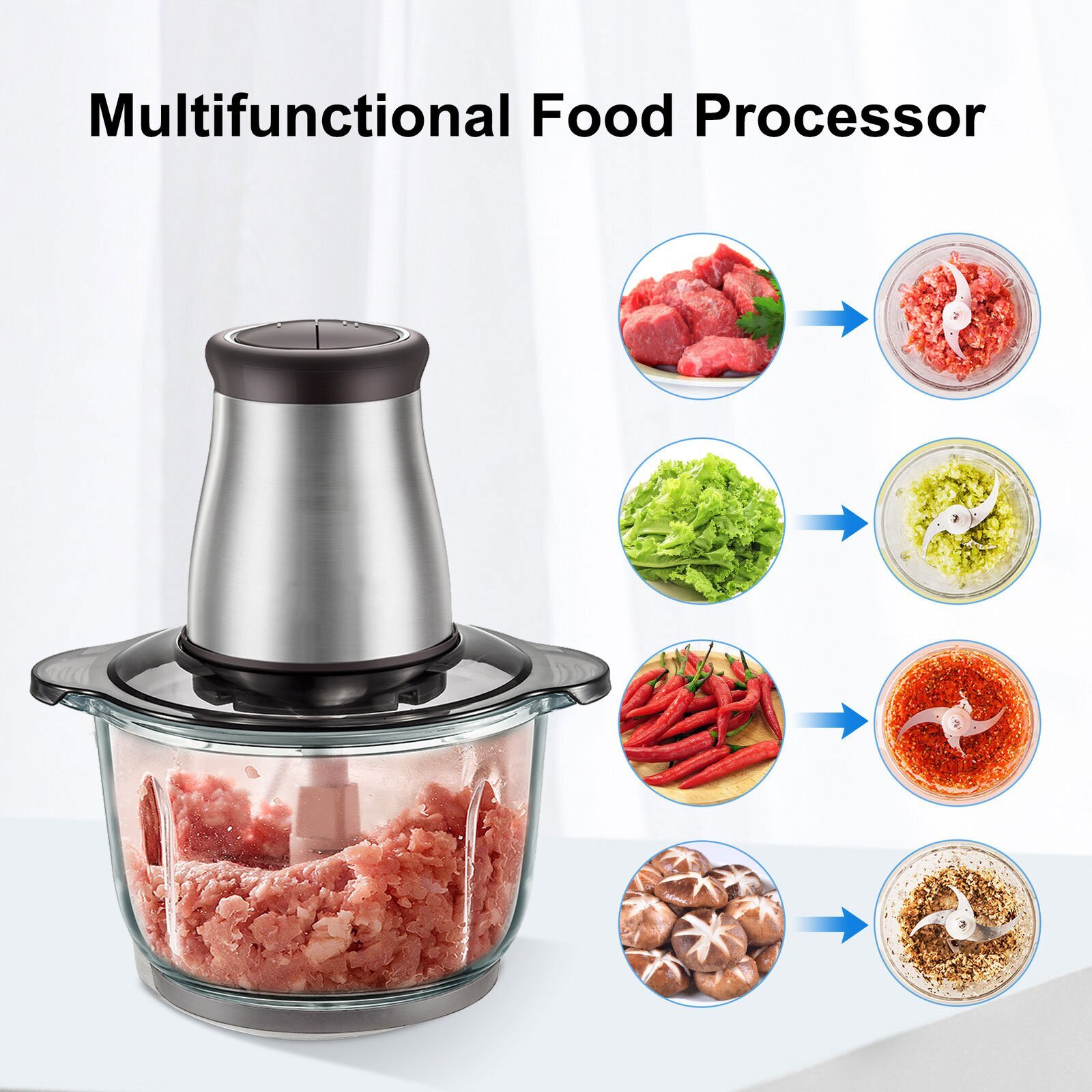 Electric Food Processor & Vegetable Chopper, High Capacity Blender Grinder NEW
