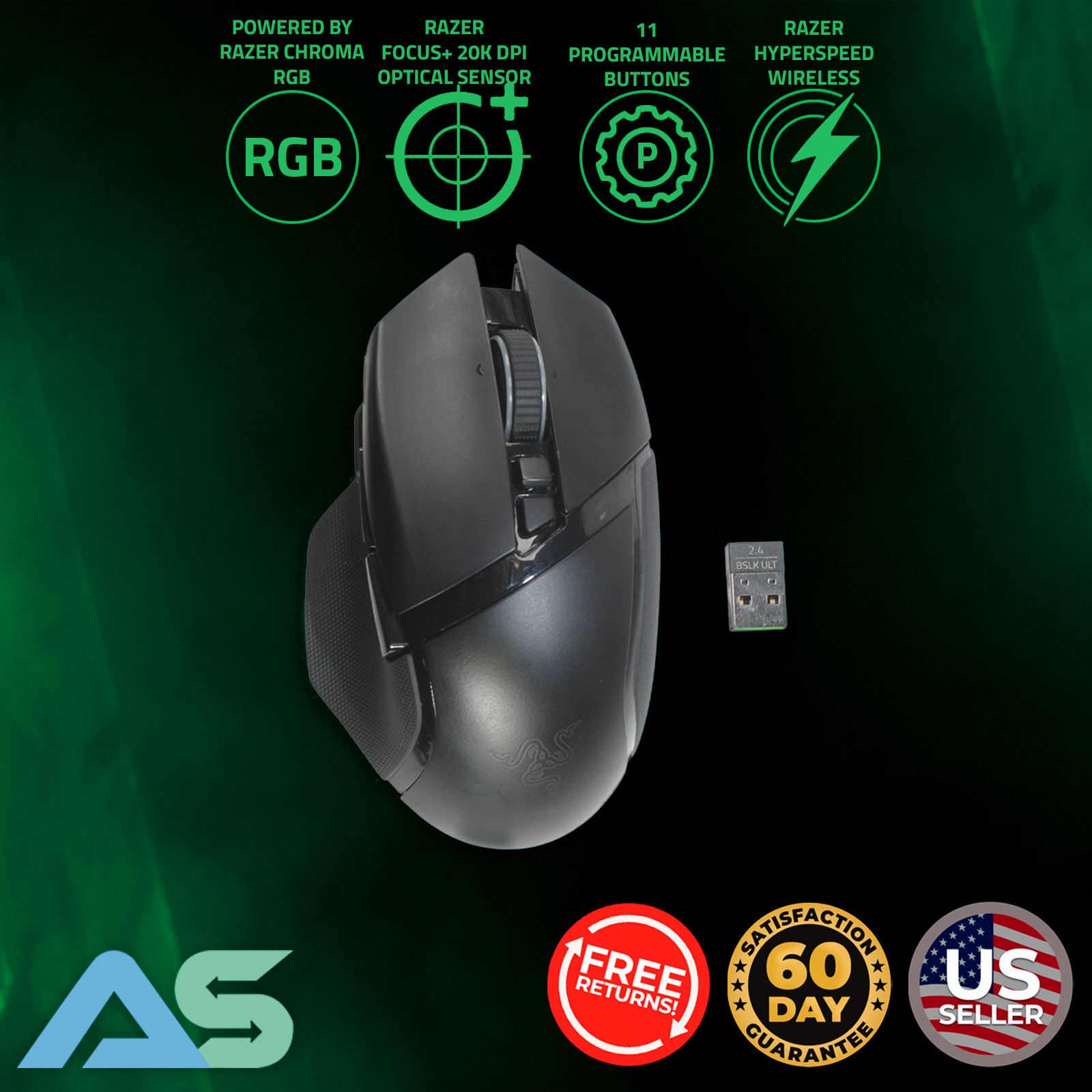 Razer Basilisk Ultimate Wireless RGB Gaming Mouse Pro Focus + 20k Optical Sensor