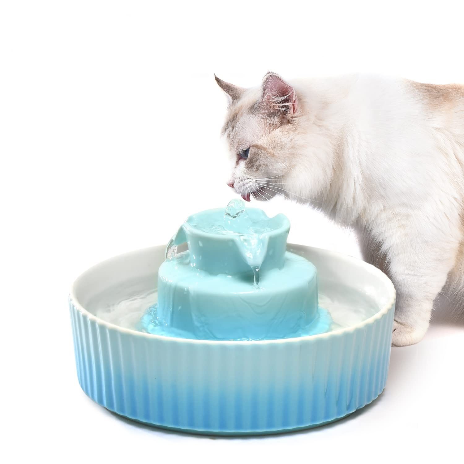 360 Ceramic Pet Fountain, Advanced Porcelain Cat Water Fountain, 70 oz.Drinki...