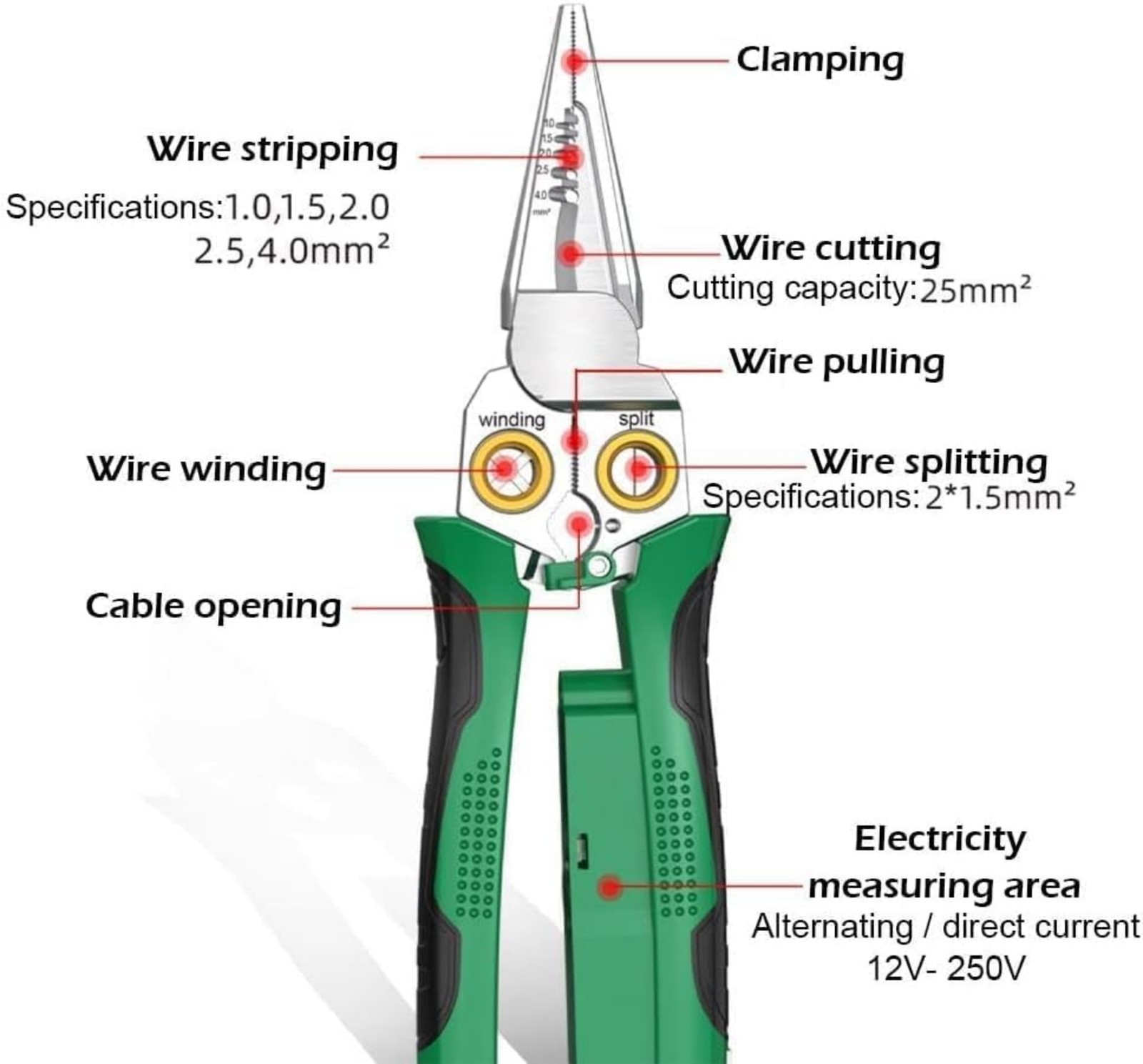 8In1 Wire Stripper Twister Cutting Pulling Wires, Cable Scissors,Voltage Tester