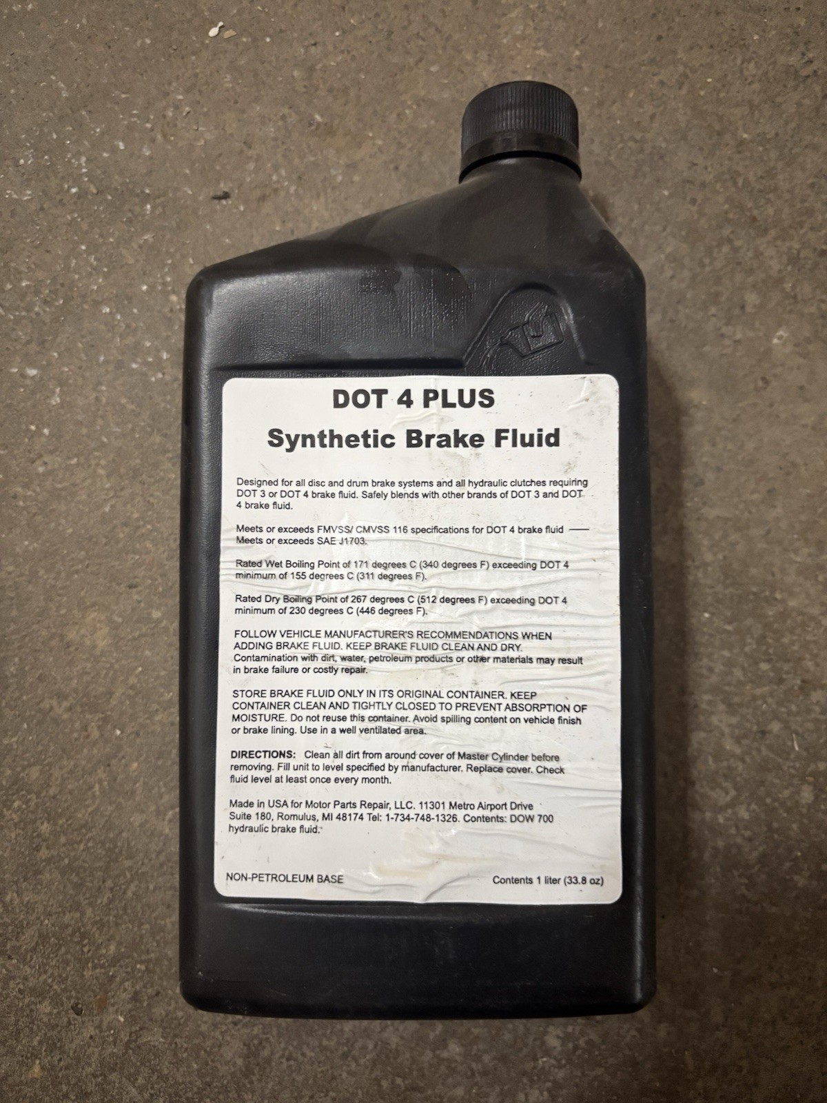 DOT 4 PLUS Synthetic Brake Fluid - 1 Liter (33.8 oz) - For Disc & Drum Systems