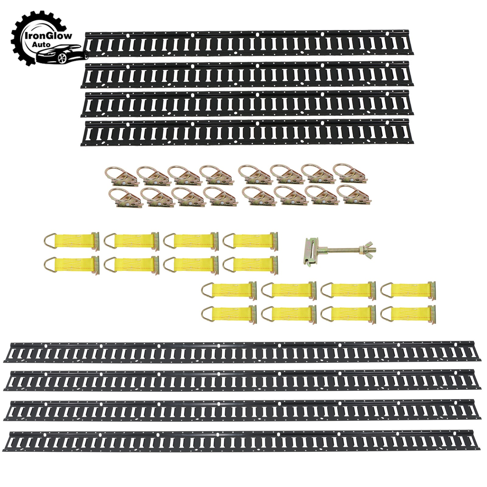 41 Pack 5' and 8' E Track Rails Black Matte Finish Complete Tie Down Set Polyest