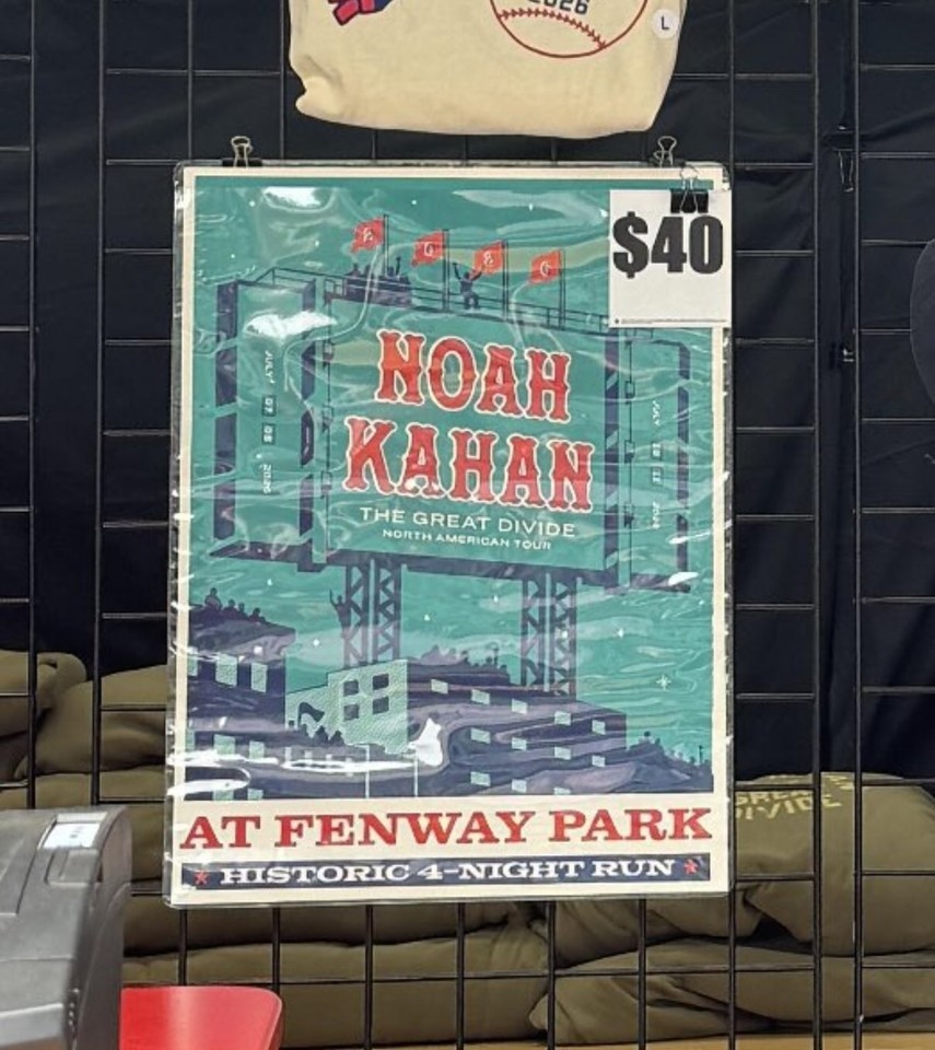 Noah Kahan Fenway Park Poster The Great Divide Tour 2026 Boston 4 Night Concert